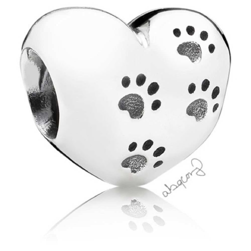 EUC Pandora 791262 Sterling Silver My Sweet Pet Heart Charm w/ Animal Paw Prints